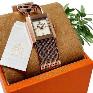 NWT TORY BURCH Surrey Ivory Dial Rose Gold Stainless Women's Watch TBW7102